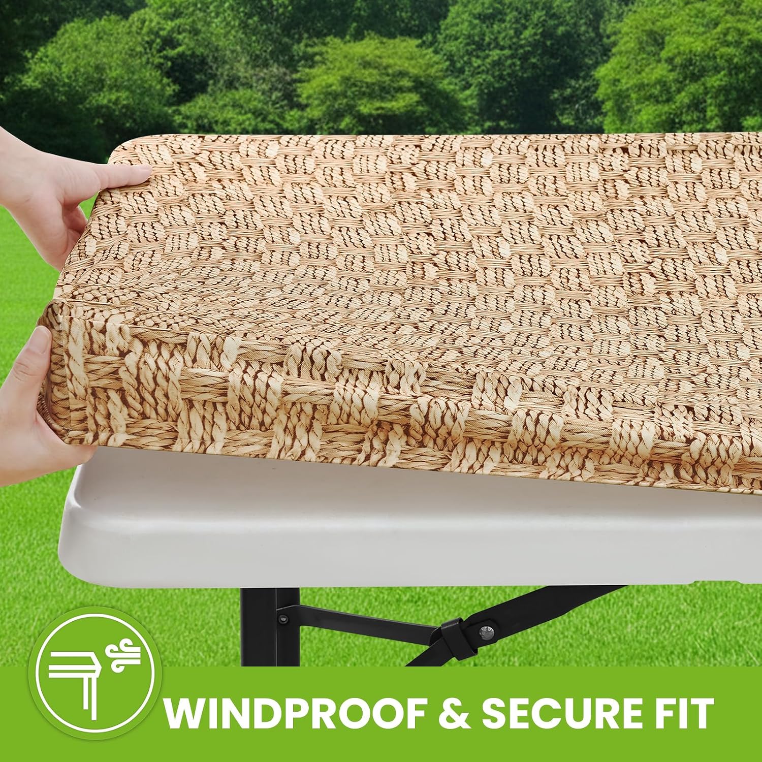 Smiry Spandex Fitted Tablecloth for 6 Foot Rectangle Tables, Washable Picnic Table Cover with Elastic, Stretch Reusable Table Cloth for Outdoor, Camping, Dining & Kitchen (Weave, 30"x72") - Image 3