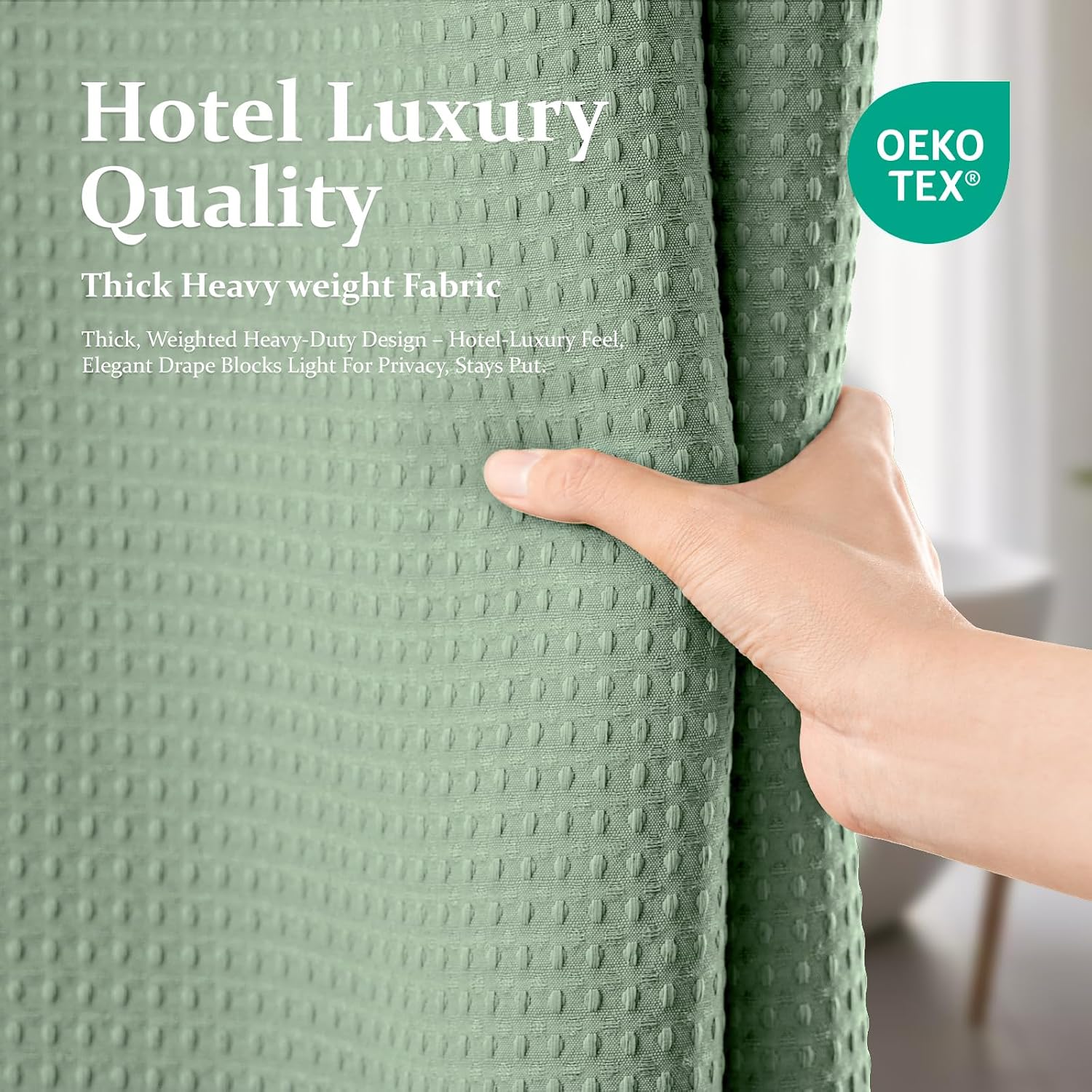Dynamene Sage Green Shower Curtain - Waffle Textured Heavy Duty Thick Fabric Shower Curtains for Bathroom, 256GSM Luxury Weighted Polyester Cloth Bath Curtain Set with 12 Plastic Hooks,72Wx72H,Green - Image 5