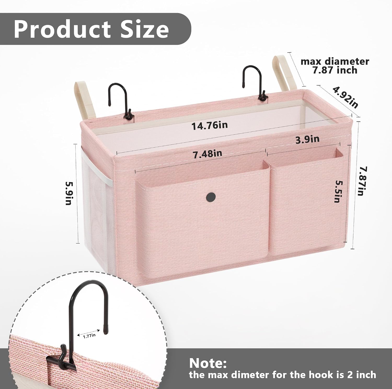 Bedside Caddy Bedside Storage Hanging Organizer for Bunk Dorm Bed Rail | Bed Caddy with Hooks, Top Bunks and Dorm Essentials for Water, Tissues, Tablets, Books, Phones, Remotes and Other Necessories - Image 3