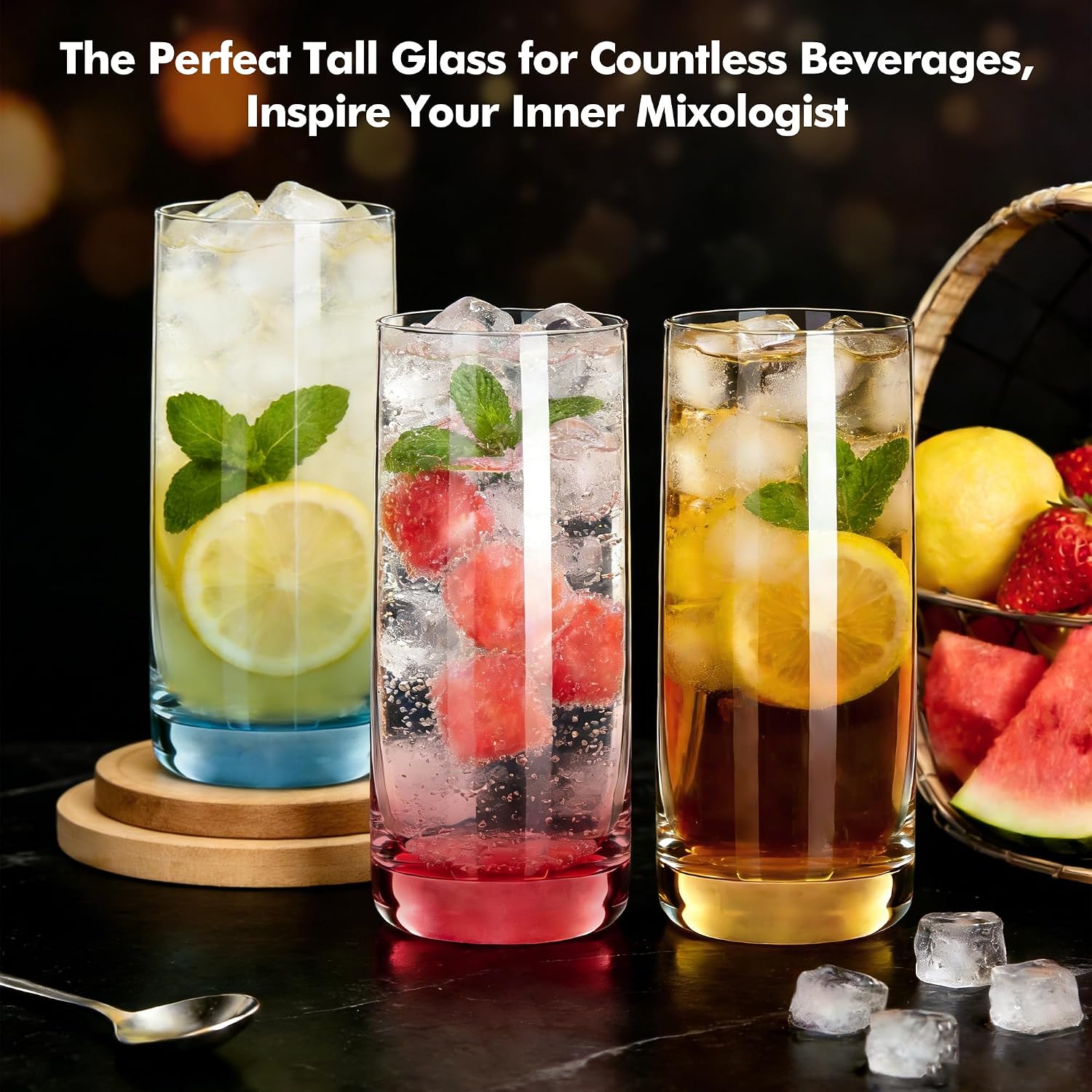 Colored Highball Glasses Set of 6,13oz Drinking Glass Cups for Mixed Drink Cocktail, Beer, Mojito, Water and Juice,Thick Tall Crystal Glassware for Kitchen, Restaurant, Home Bar and Parties - Image 5