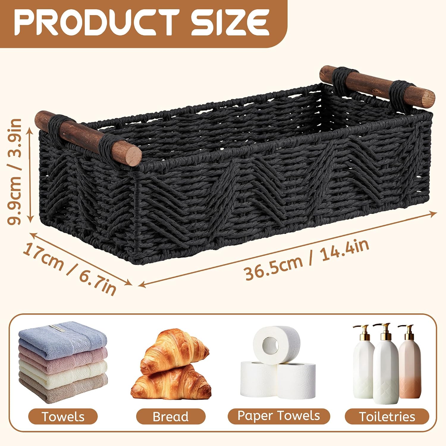 Bathroom Baskets for Organizing with Handle Decorative Basket for Bathroom Countertop Storage Toilet Paper Storage Basket for Toilet Tank Top Small Baskets Set,Black - Image 7