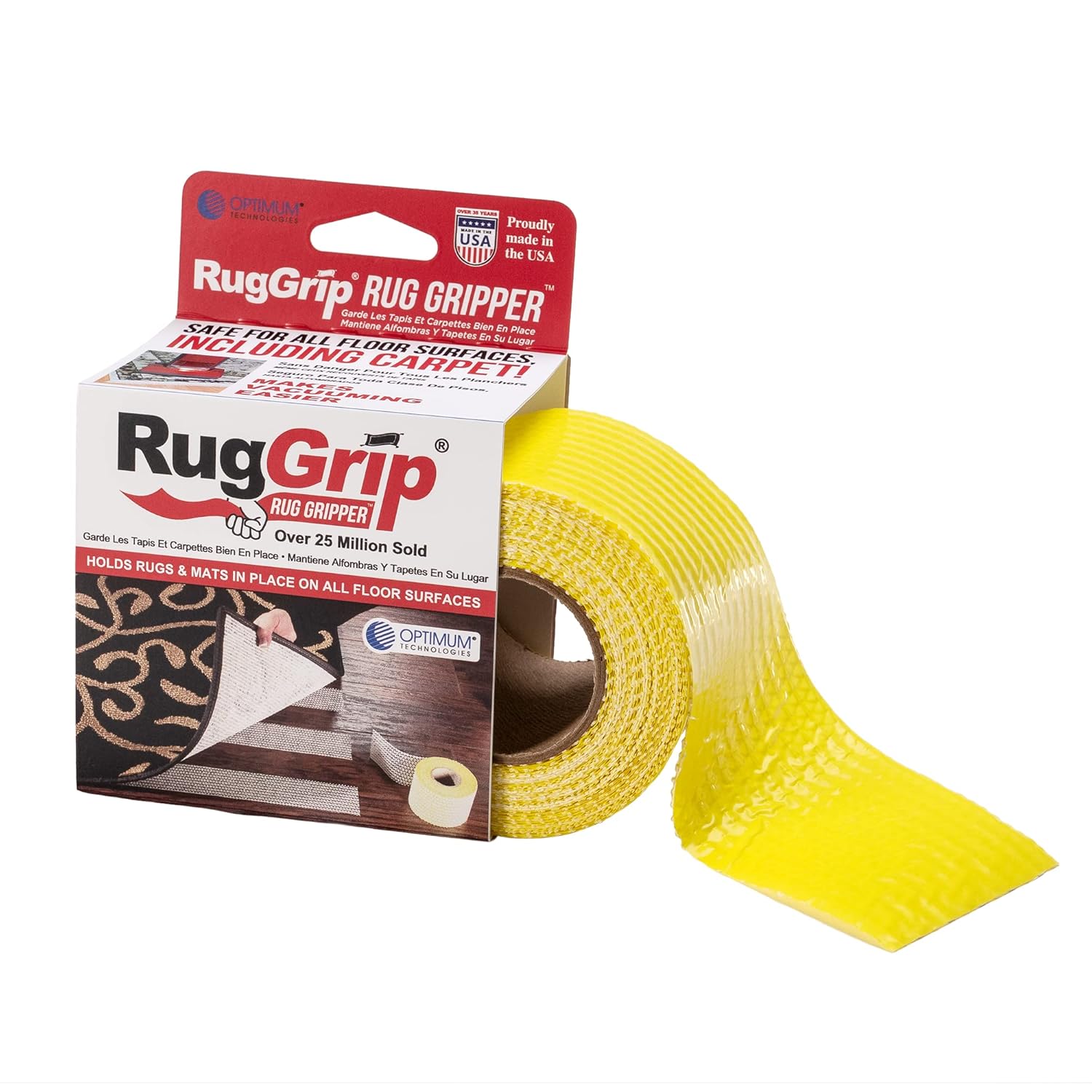 Rug Grip Rug Gripper Double Sided Non-Slip Residue Free Carpet Tape for Area Rugs and Runners - Works on All Floor Types Including Hardwood, Tile, Carpet and Vinyl (2.5in x 25ft)