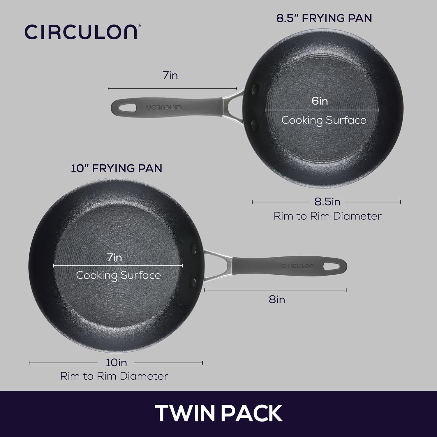 Circulon A1 Series with ScratchDefense Nonstick Induction 8.5-Inch and 10-Inch Frying Pan Set, Induction Cookware, 2-Piece, Graphite - Image 2