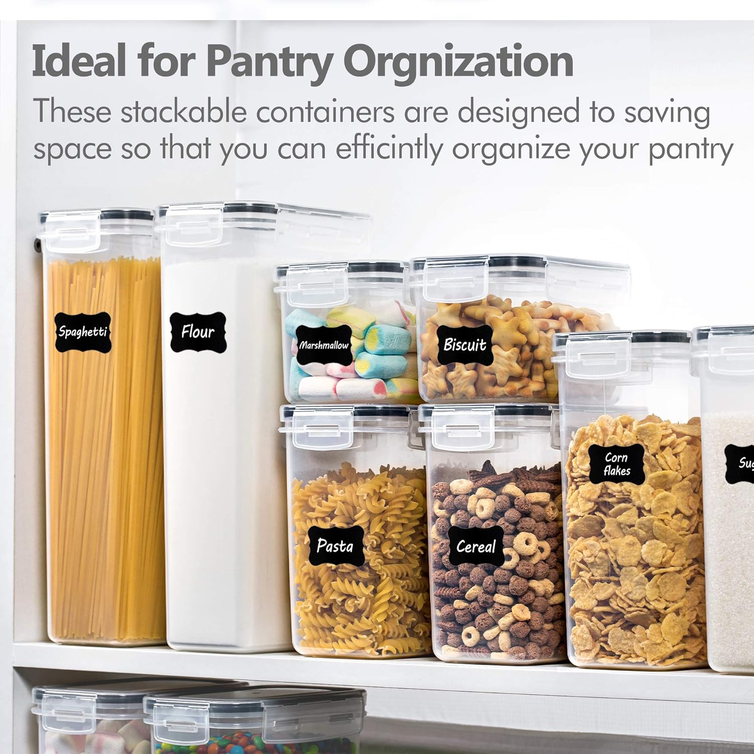 CHEFSTORY Airtight Food Storage Containers Set, 14 PCS Kitchen Storage Containers with Lids for Flour, Sugar and Cereal, Plastic Dry Food Canisters for Pantry Organization and Storage - Image 4