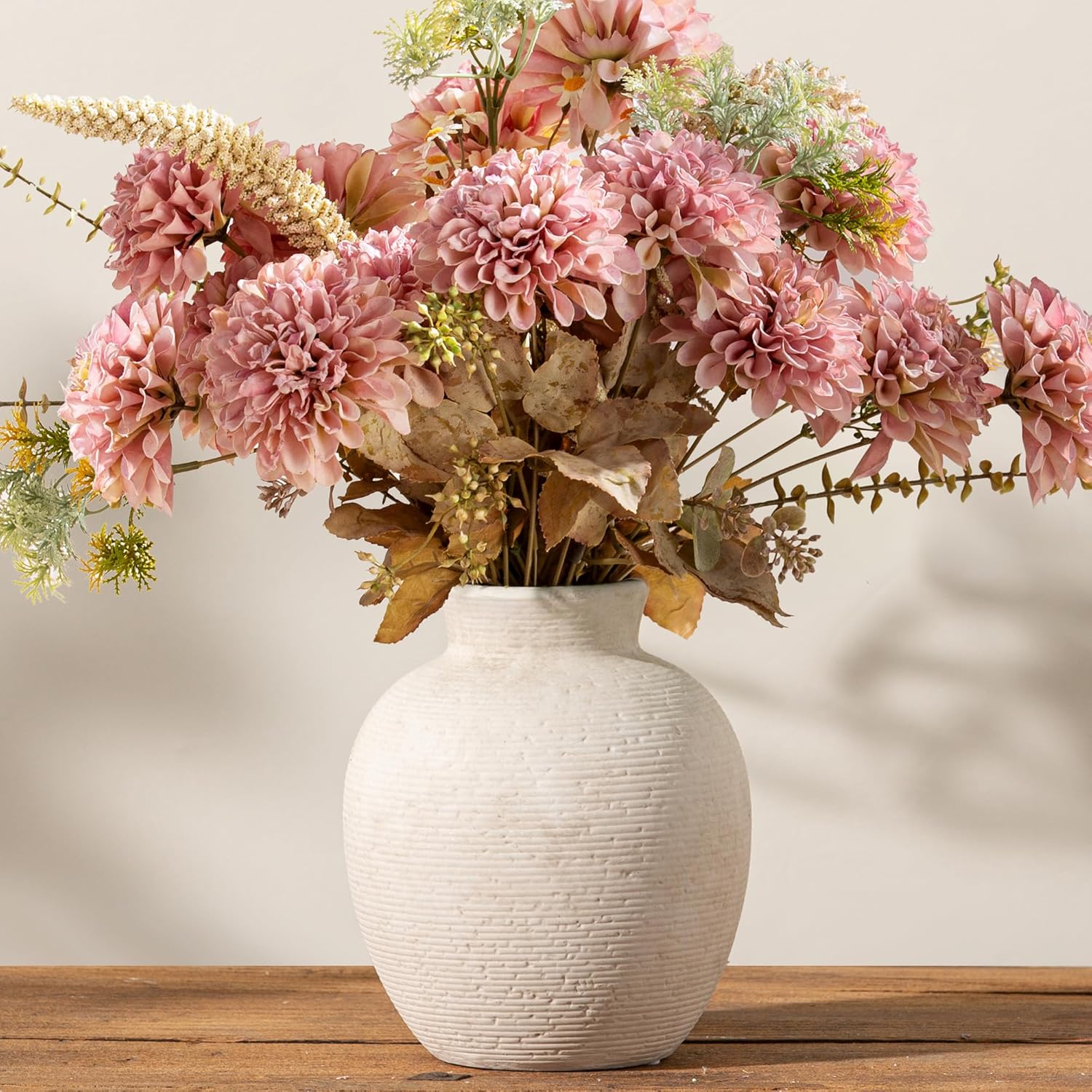 Vanselia Ceramic Flower Vase Home Decor - Farmhouse Table Vases Rustic Vintage Living Room Kitchen Bedroom Decorations for House Book Shelf Office Coffee Desk Dining Fireplace (7.4" Rustic) - Image 7