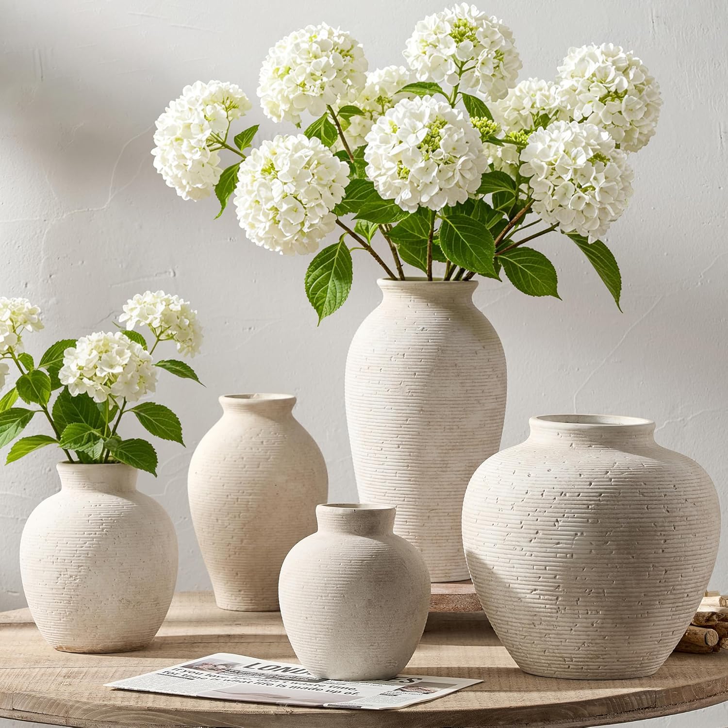 Vanselia Ceramic Flower Vase Home Decor - Farmhouse Table Vases Rustic Vintage Living Room Kitchen Bedroom Decorations for House Book Shelf Office Coffee Desk Dining Fireplace (7.4" Rustic) - Image 8