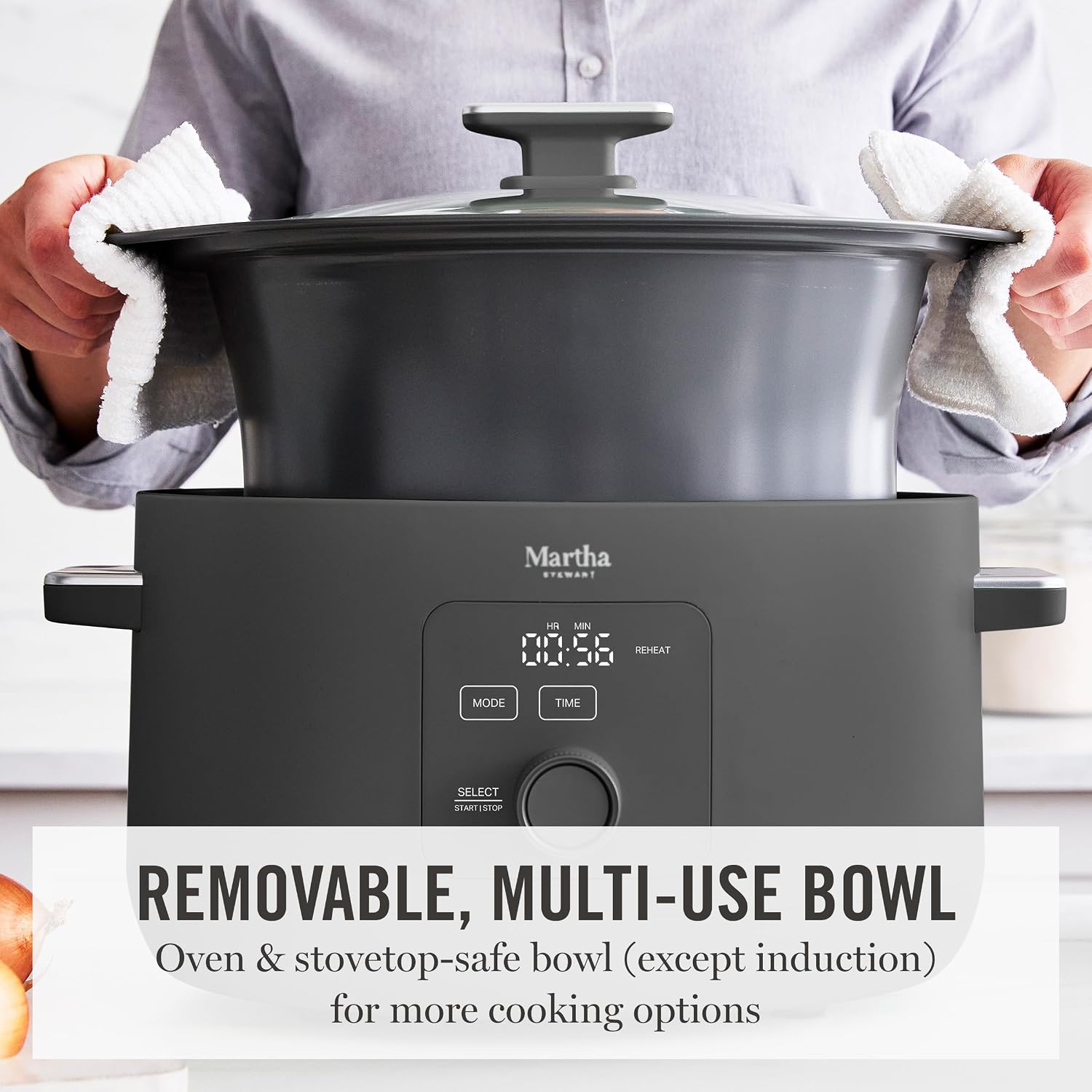 Martha Stewart 8 QT Slow Cooker, Programmable with Timer, 3 Heat Settings (Low, High, Warm), Nonstick Ceramic Removable Crock, Stovetop & Oven Safe, Glass Lid, Simmer, Reheat, Warm, Caviar - Image 4