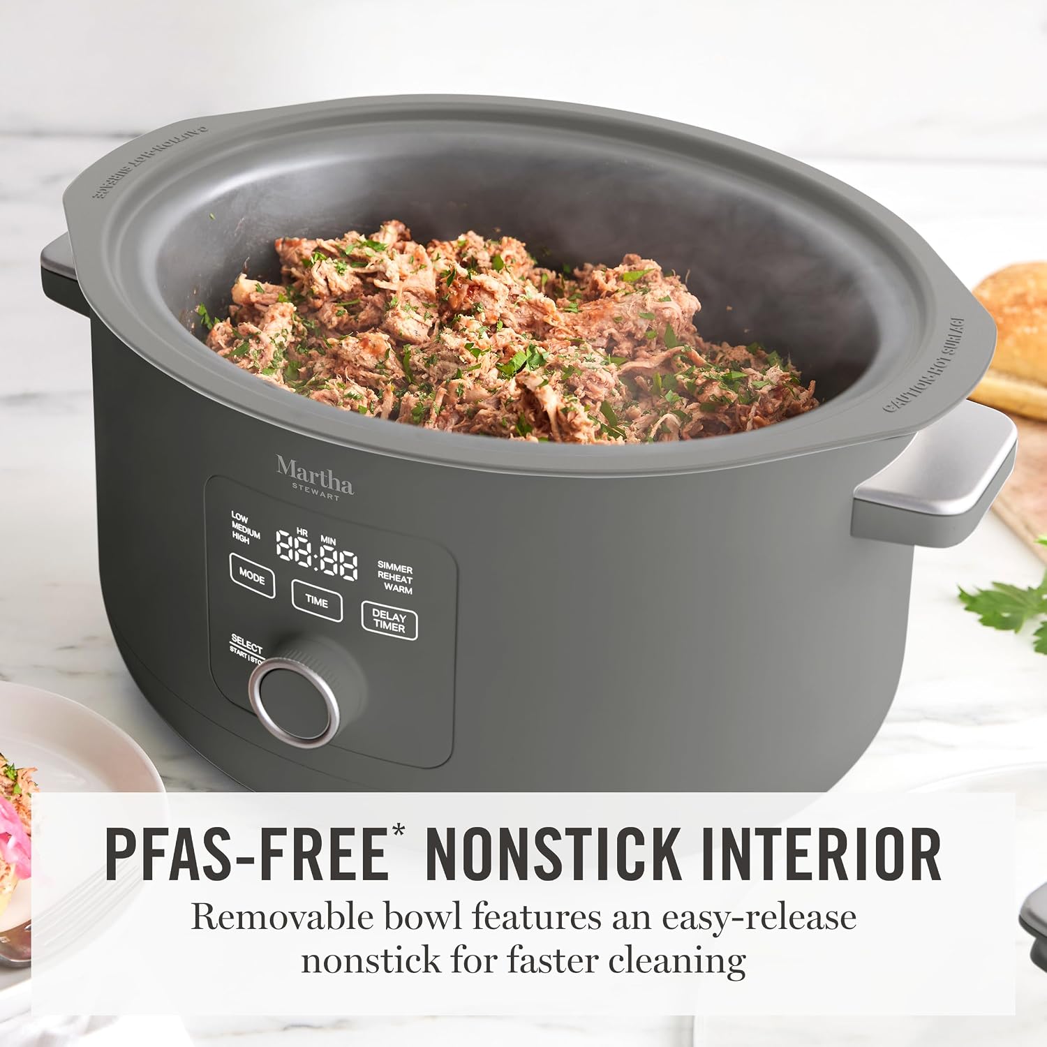 Martha Stewart 8 QT Slow Cooker, Programmable with Timer, 3 Heat Settings (Low, High, Warm), Nonstick Ceramic Removable Crock, Stovetop & Oven Safe, Glass Lid, Simmer, Reheat, Warm, Caviar - Image 5