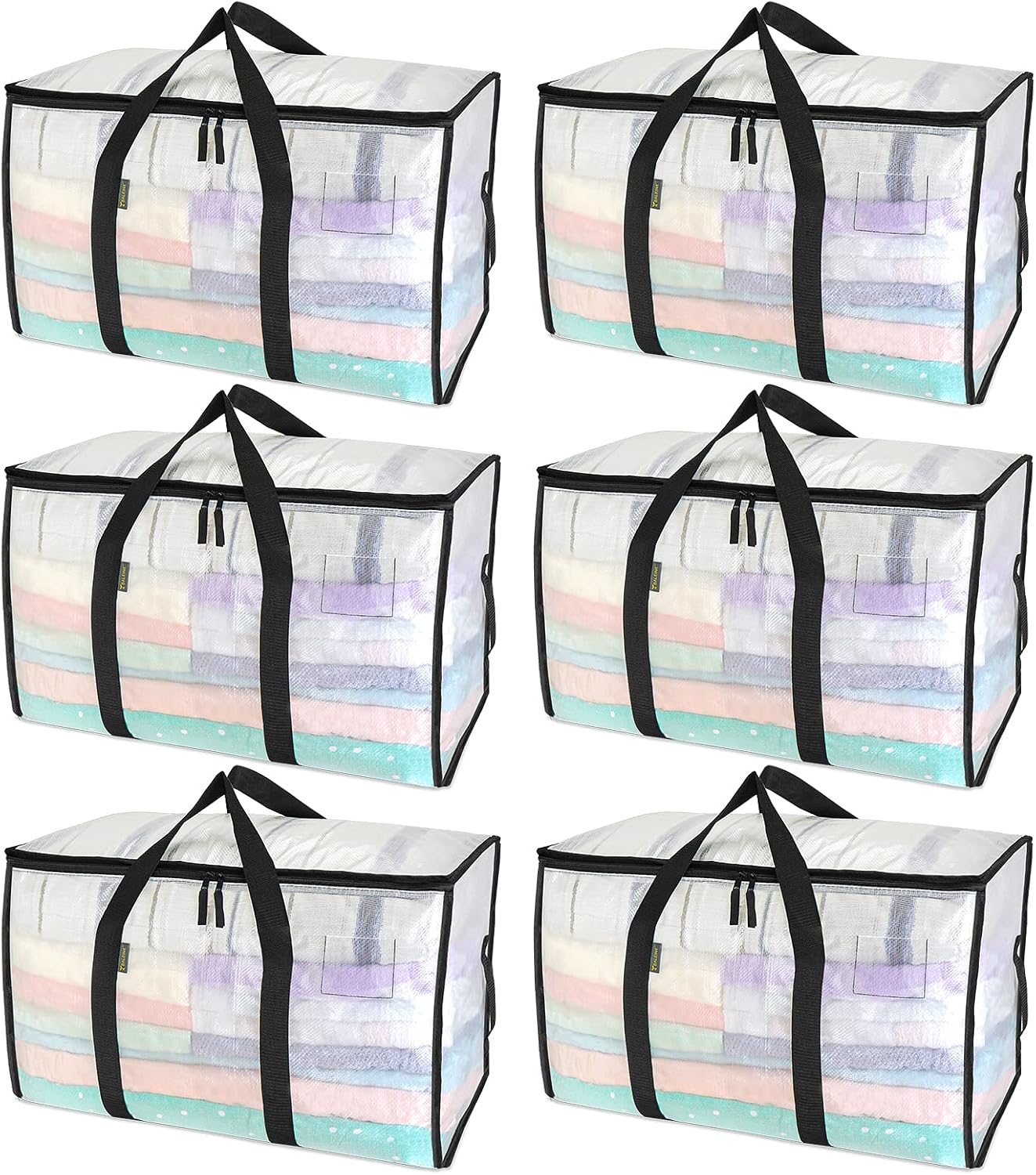 BALEINE 6-Pack Oversized Moving Bags with Reinforced Handles, Heavy-Duty Storage Tote for Clothes, Moving Supplies (Clear, 6-Pack)