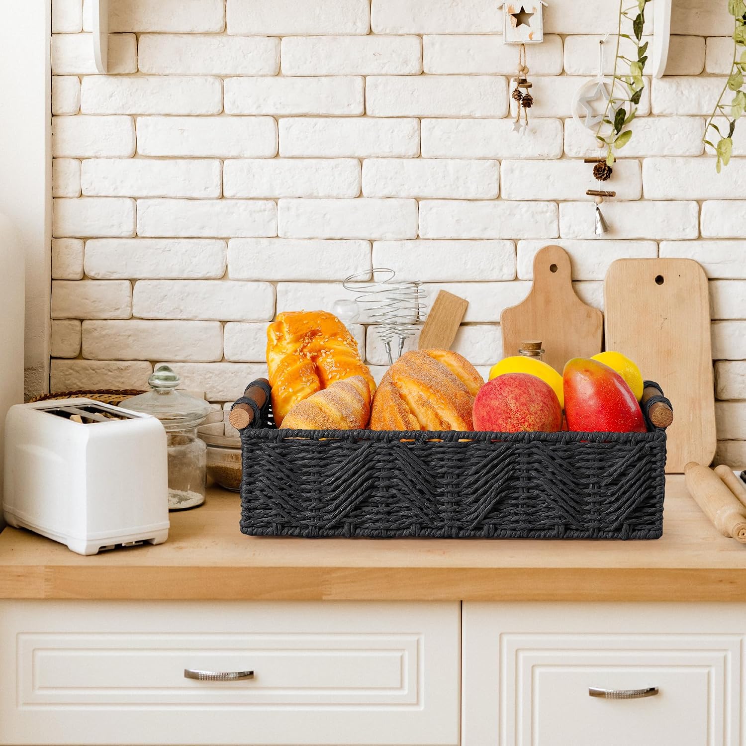 Bathroom Baskets for Organizing with Handle Decorative Basket for Bathroom Countertop Storage Toilet Paper Storage Basket for Toilet Tank Top Small Baskets Set,Black - Image 6