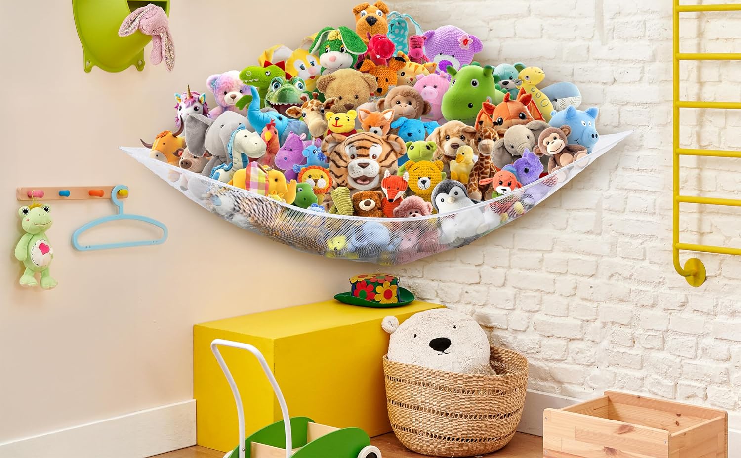 Simple Houseware 2 Pack Stuffed Animal Toy Hammock Net, Corner Wall Storage for Kids Room, White - Image 7