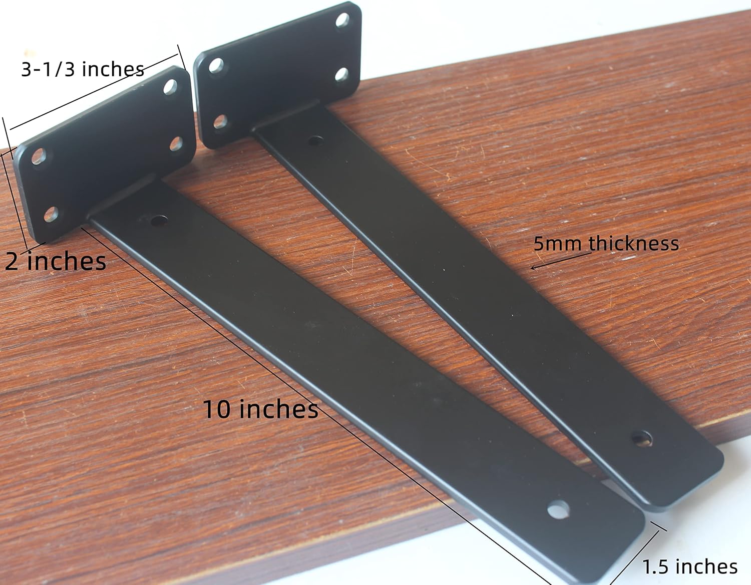 12 Pack - 10 inch Black Hidden L Shelf Bracket (1/5 Inch Thicked) Iron Floating Shelf Brackets Rustic Industrial Metal Brackets for Shelf Support - Image 2