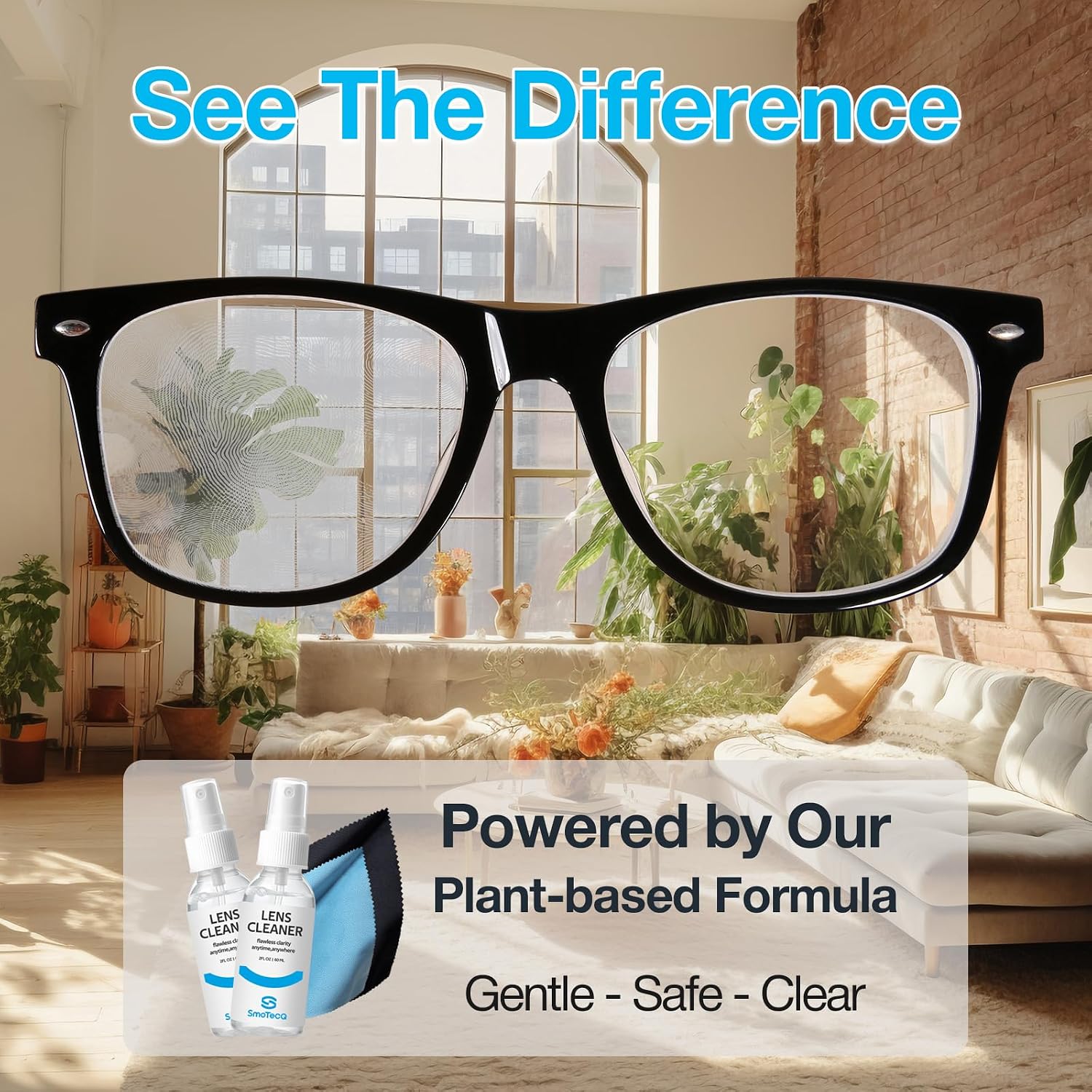 SmoTecQ Glasses Cleaner Kit – Alcohol-Free, Plant-Based Spray + Ultra-Soft Microfiber Cloths for Eyeglasses, Screens & Cameras – 2 x 2oz Spray Bottles + 2 Cloths + Travel Pouch Set - Image 6