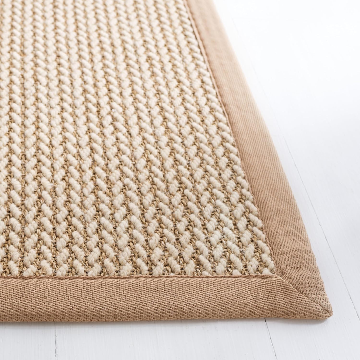 SAFAVIEH Area Rug 8x10 - Natural Fiber Collection - Large - Beige, Sisal & Wool, Woven Design with Border (NF475B) - Image 4