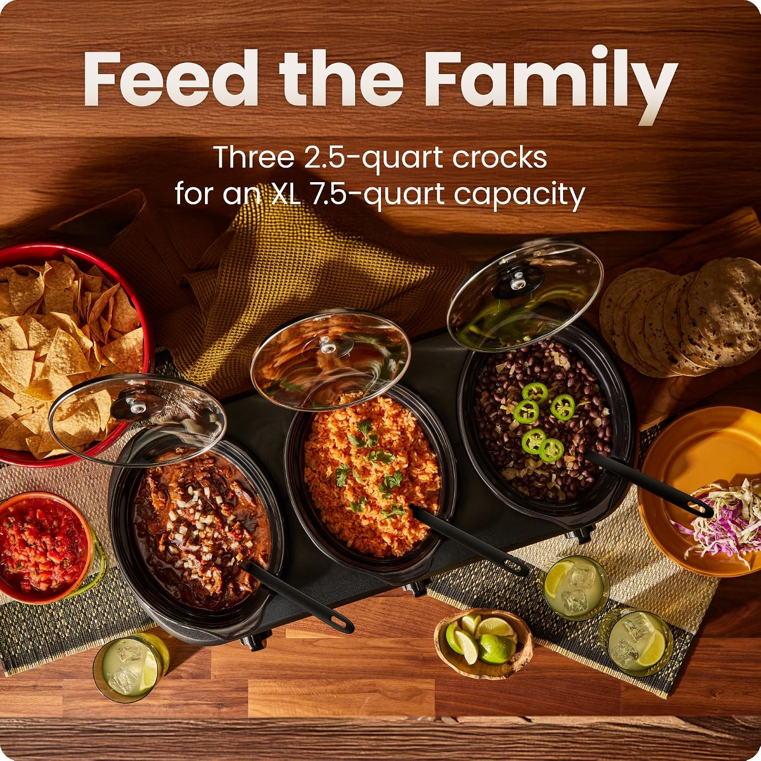Chefman Triple Slow Cooker & Food Warmer, Three Crock Slowcooker with 2.5 Qt. Ceramic Crocks, 7.5-Quart Total Capacity, PFAS-Free, Three Temperature Settings, Dishwasher-Safe Parts – Stainless Steel - Image 5