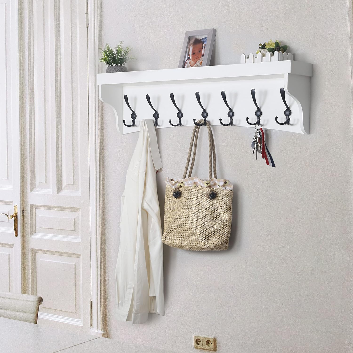 WEBI Coat Rack Wall Mount with Shelf,35" Long White Wall Shelf with Hooks Underneath,Entryway Coat Rack with 7 Triple Hooks for Hanging Coats,Bathroom,Mudroom,Hallway - Image 5