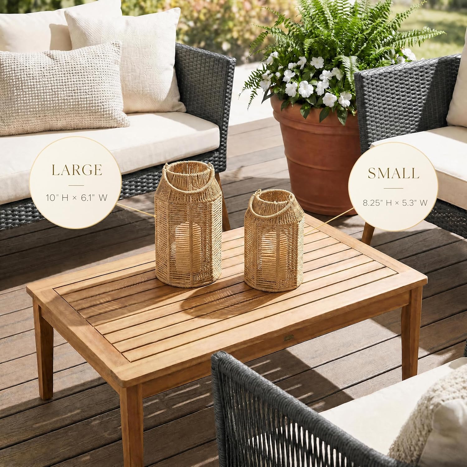 Natural Jute Boho Lanterns - Handcrafted Coffee Table Decor to Enhance Your Home - Modern Decorative Farmhouse Beauty for Living Room, Patio & Front Porch, Indoor and Outdoor or Kitchen Dining Table - Image 4
