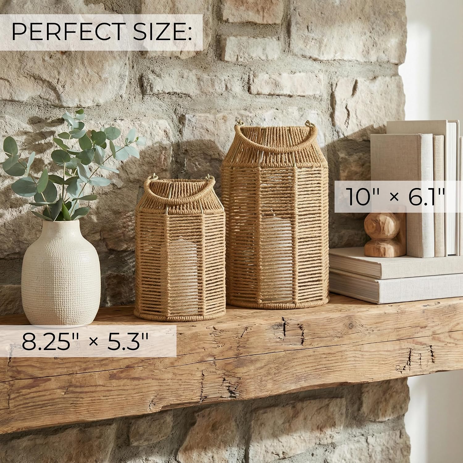 Natural Jute Boho Lanterns - Handcrafted Coffee Table Decor to Enhance Your Home - Modern Decorative Farmhouse Beauty for Living Room, Patio & Front Porch, Indoor and Outdoor or Kitchen Dining Table - Image 6