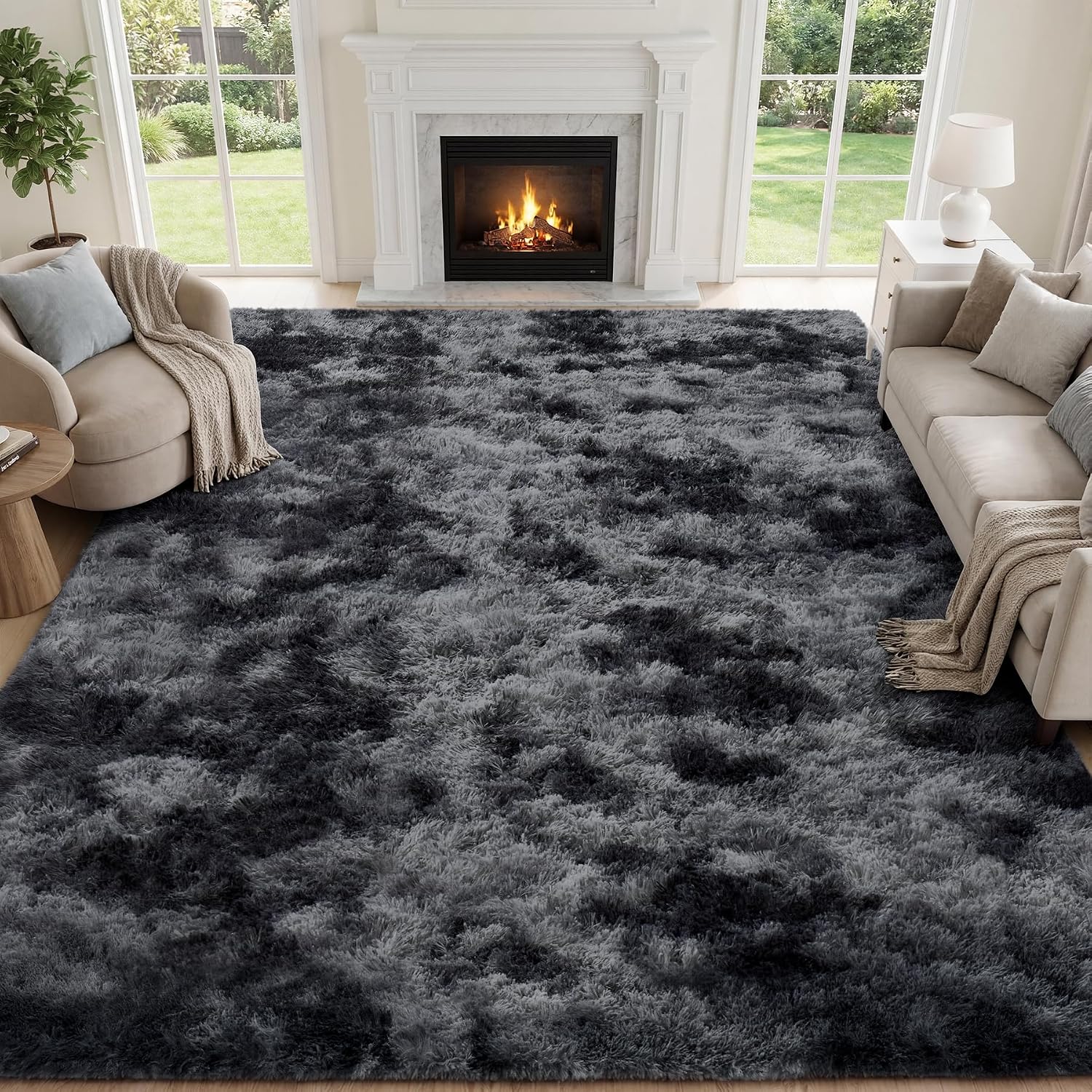 8x10 Area Rugs for Living Room Bedroom: Black Grey Soft Fluffy Shag Upgrade Non-Slip High Pile Carpet Large Fuzzy Plush Indoor Floor Decor Shaggy Rug for Kid Boys Girls Playroom Nursery Modern Home - Image 2
