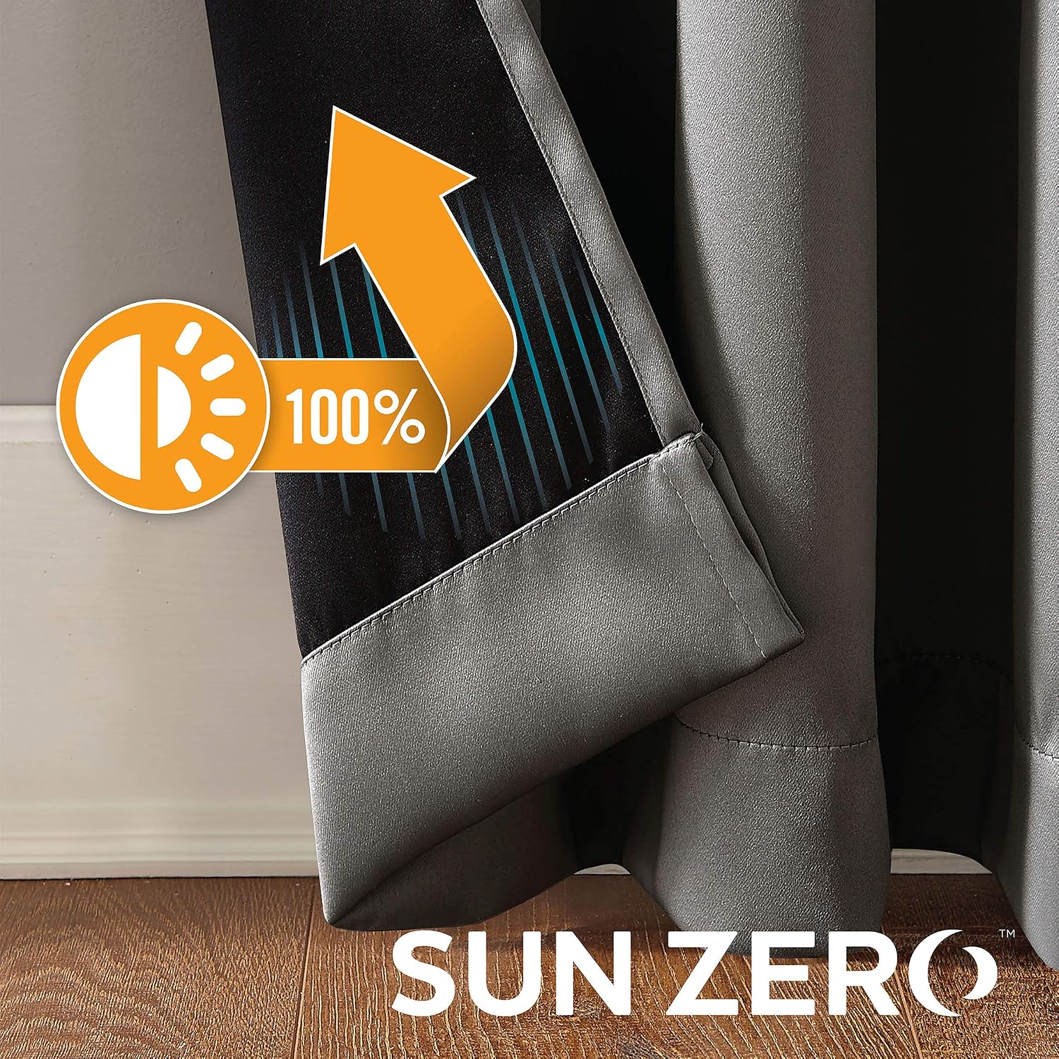 Sun Zero Nordic 2-pack Theater Grade Extreme 100% Blackout Grommet Curtain Panel Pair, 52" x 84", Gray(“Each panel measures 52”x84”. Combined panel pair measures 104”x84”) - Image 6