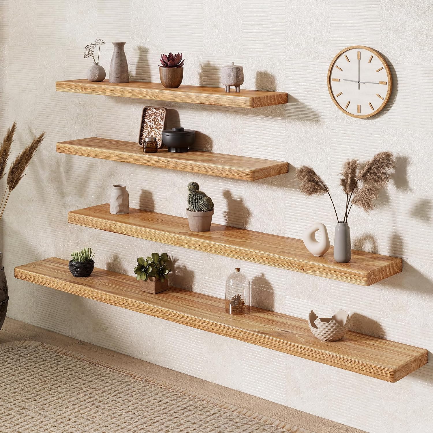 Floating Shelves 40"W x 8"D, Solid Elm Wood Shelves for Wall, 8 Inch Deep Floating Shelves for Home Storage & Display, Rustic Wooden Bathroom Shelves 40 Inch Long, Set of 2, Heavy-Duty Bookshelf - Image 5