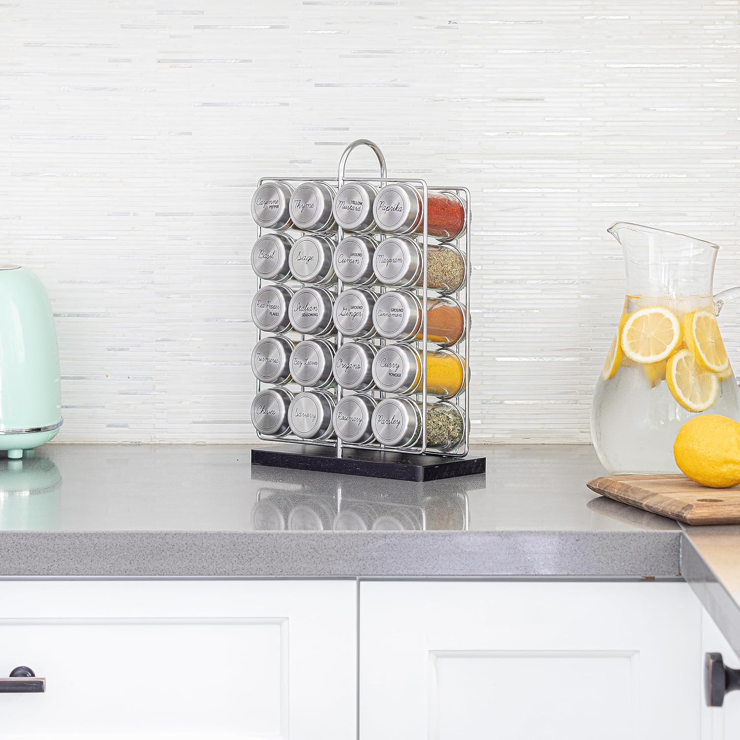 Orii 20 Jar Spice Rack Stainless Steel with Spices Included - Standing Rack Shelf Holder & Countertop Spice Rack Tower Organizer for Kitchen Spices - Image 7