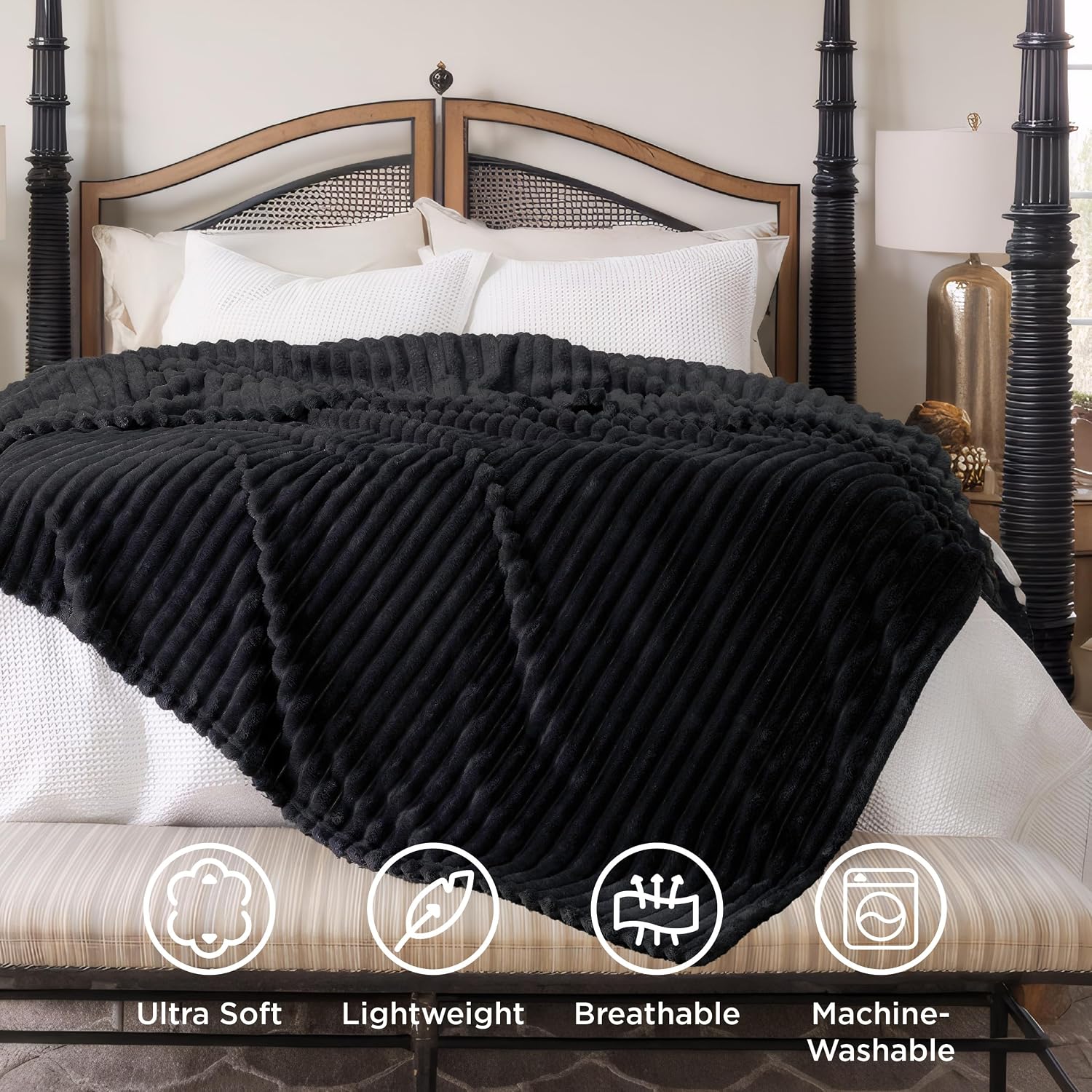 Bedsure GentleSoft King Size Blanket for Bed - Cozy Soft Blankets for Women, Cute Large Fleece Throws for Girls, Black, 108x90 Inches - Image 6