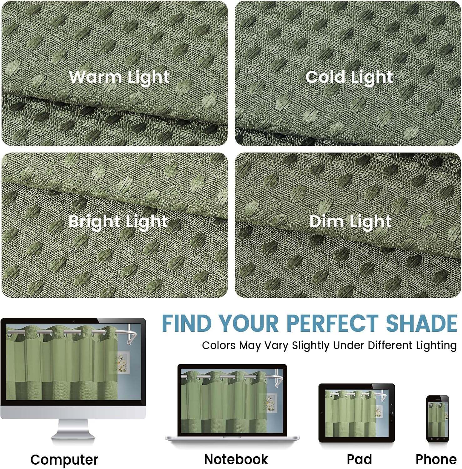EUTXL Heavyweight Sage Green Hotel Shower Curtain - 256GSM Waffle Textured Heavy Duty Thick Fabric Shower Curtains for Bathroom,71W x 74H - Image 7