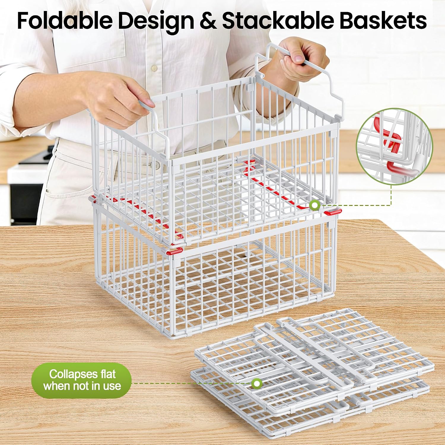MSERCUOR Freezer Organizer Bins, 3 Pack Big Stackable Deep Chest Freezer Organizer Bins, Foldable Baskets with Handles, White Storage Container Baskets for 5 to 9 Cu.FT Deep Freezer Sort Frozen Meats - Image 4