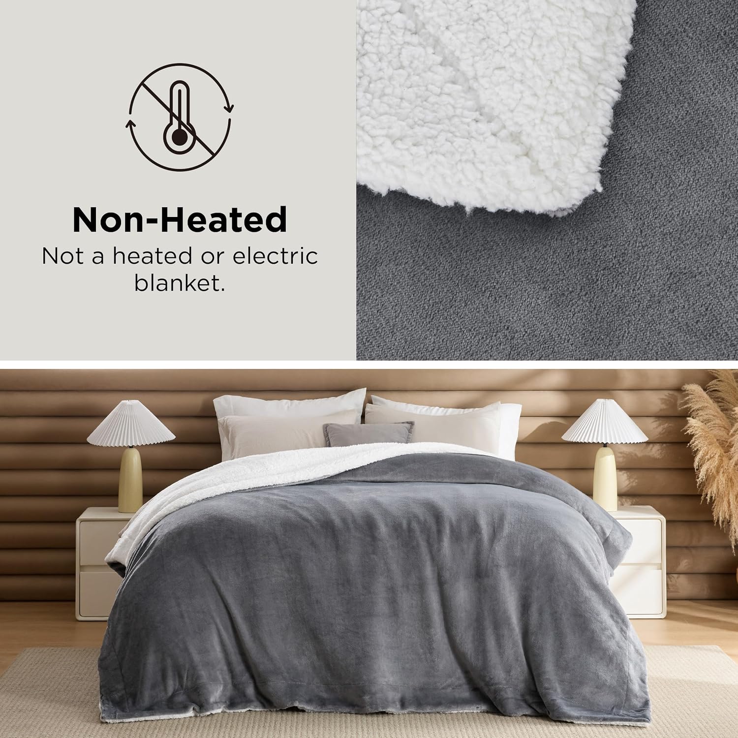 Bedsure GentleSoft Sherpa Fleece Throw Blanket for Couch, Non-Heated, Thick & Warm Cozy Blanket for Winter, Soft Fuzzy Plush Throw Gifts for Women and Men, Grey, 50x60 Inches - Image 2