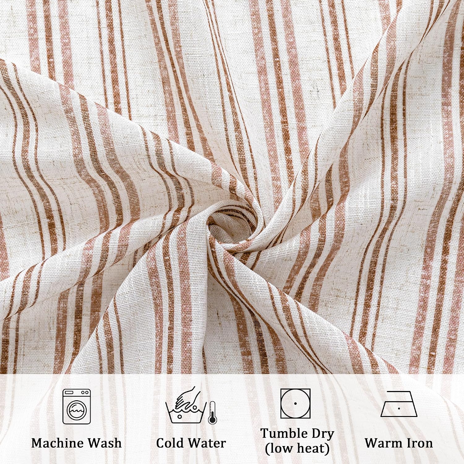 MYSKY HOME Taupe Striped Linen Curtains 84 Inches Long Light Filtering Neutral Curtains for Bedroom Living Room Farmhouse Rustic Cottage Core Tan Ticking Patterned, Grommet, 2 Panels, 52" Wide - Image 9