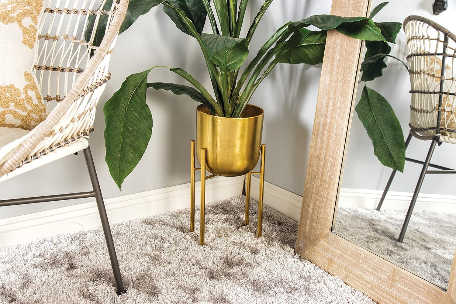 CosmoLiving by Cosmopolitan Metal Indoor Outdoor Planter Dome Large Planter Pot with Removable Stand, Set of 2 Planters 19", 22"H, Gold | Large planter pots with removable plant stand indoor outdoor use, not watertight - Image 10
