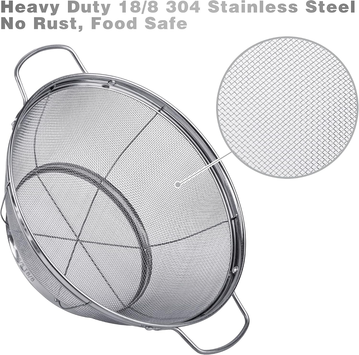 3 Pack 18/8 Stainless Steel Colander Sieves(5-Quart, 4-Quart and 3-Quart), Mesh Strainer Net Baskets with Handles & Resting Base for Strain, Drain, Rinse or Steam - Image 2