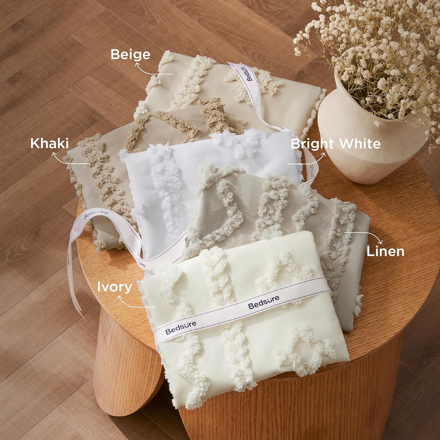 Bedsure Tufted Boho Comforter Set Twin Size - Beige Boho Bed Set, GentleSoft™ 2 Pieces Farmhouse-Style Embroidery Bedding, Gifts for Woman, Soft Jacquard Kids' Twin Comforter for All Seasons - Image 3