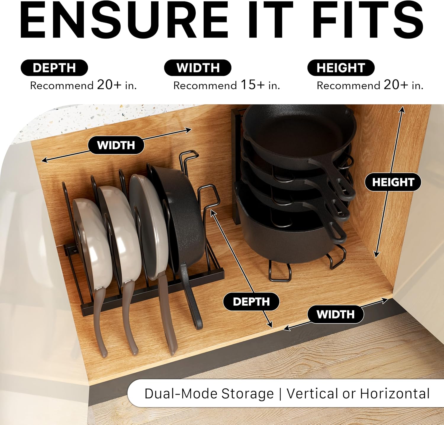 SIMPLE HOUSEWARE 5 Compartments Height Adjustable Pan Organizer, Black - Image 3