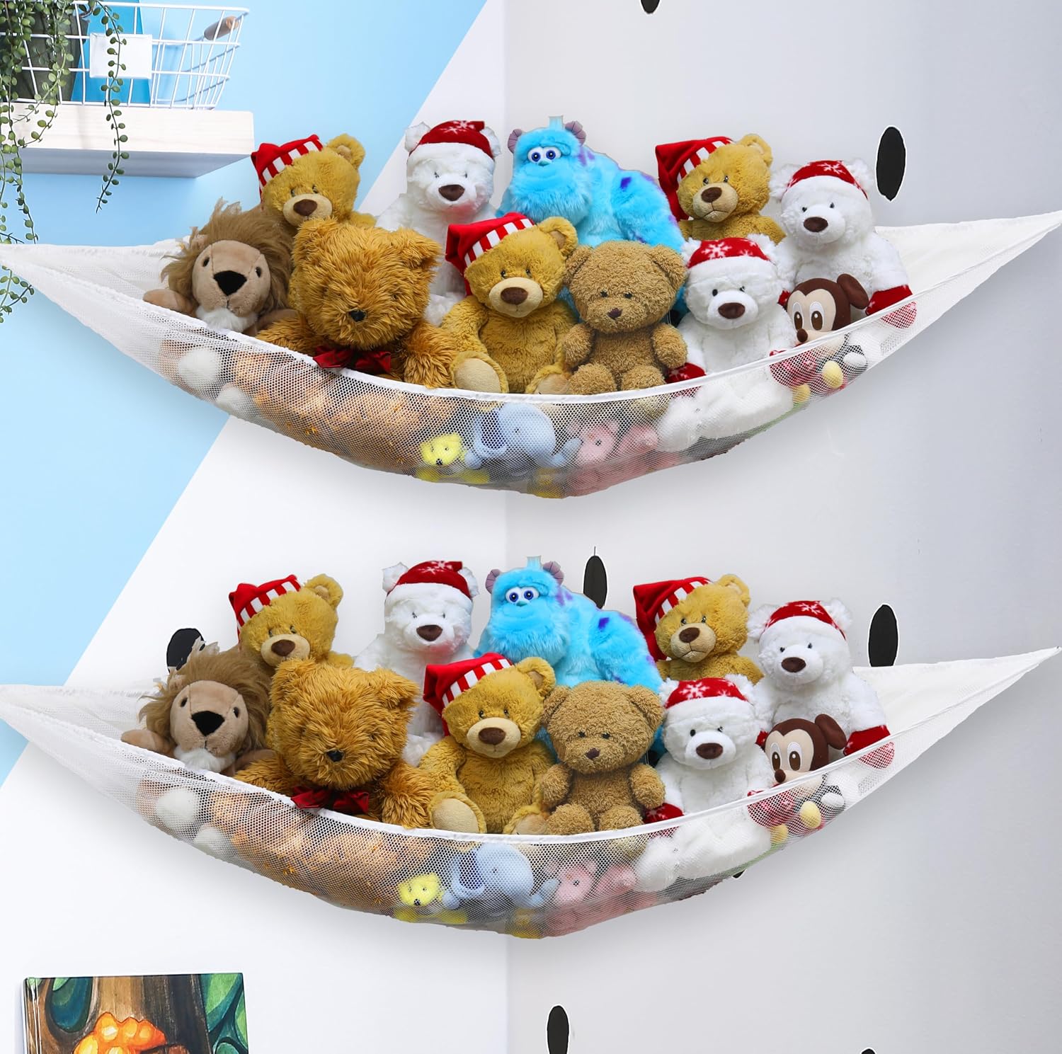 Simple Houseware 2 Pack Stuffed Animal Toy Hammock Net, Corner Wall Storage for Kids Room, White - Image 2