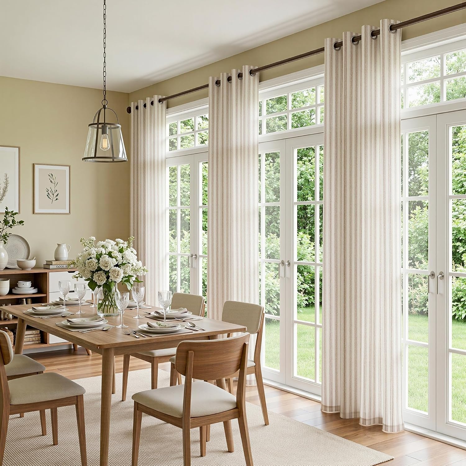 MYSKY HOME Taupe Striped Linen Curtains 84 Inches Long Light Filtering Neutral Curtains for Bedroom Living Room Farmhouse Rustic Cottage Core Tan Ticking Patterned, Grommet, 2 Panels, 52" Wide - Image 4