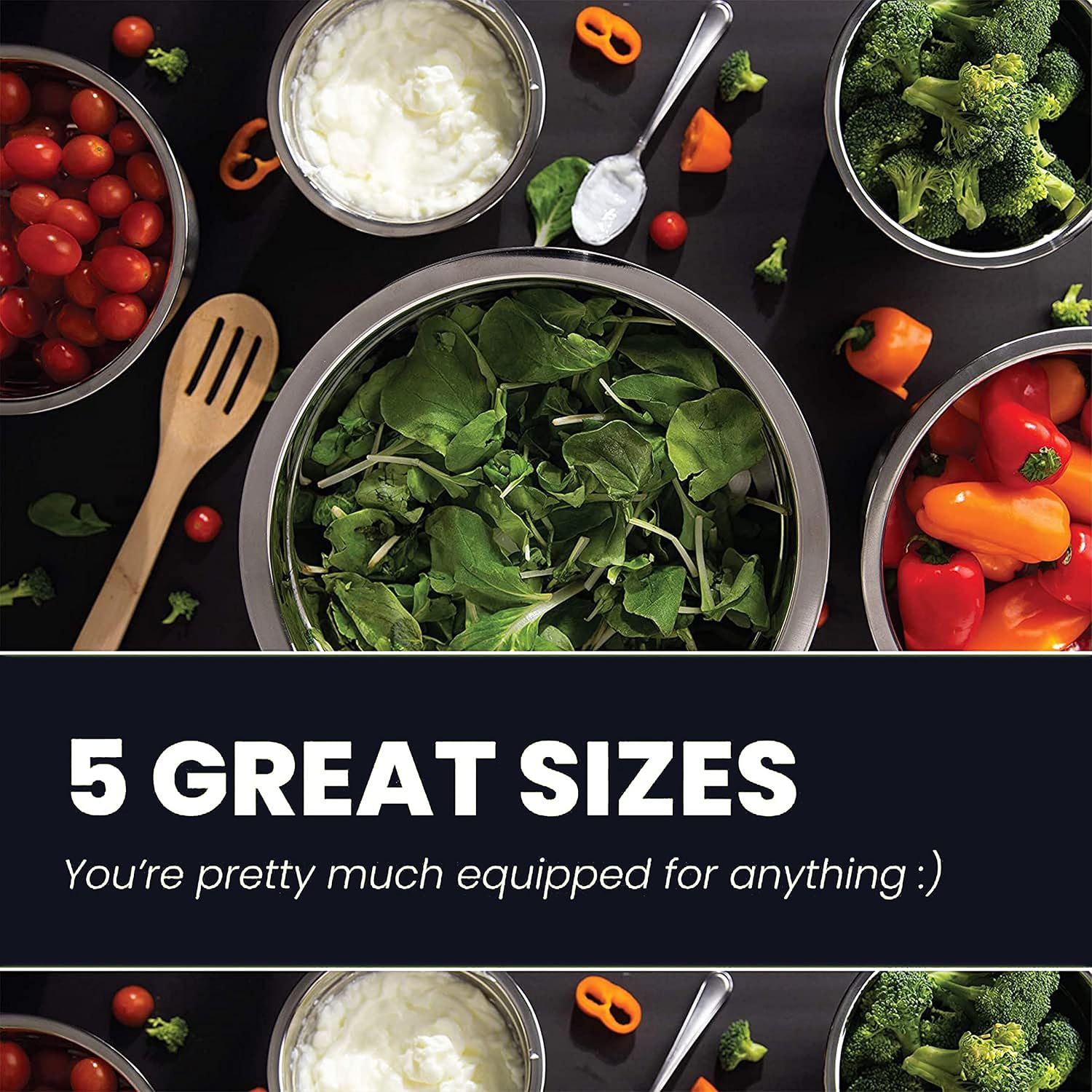 WHYSKO Meal Prep Stainless Steel Mixing Bowl (5-Piece Set) Home, Refrigerator, and Kitchen Food Storage Organizers | Ecofriendly, Heavy Duty, No Lids - Image 2