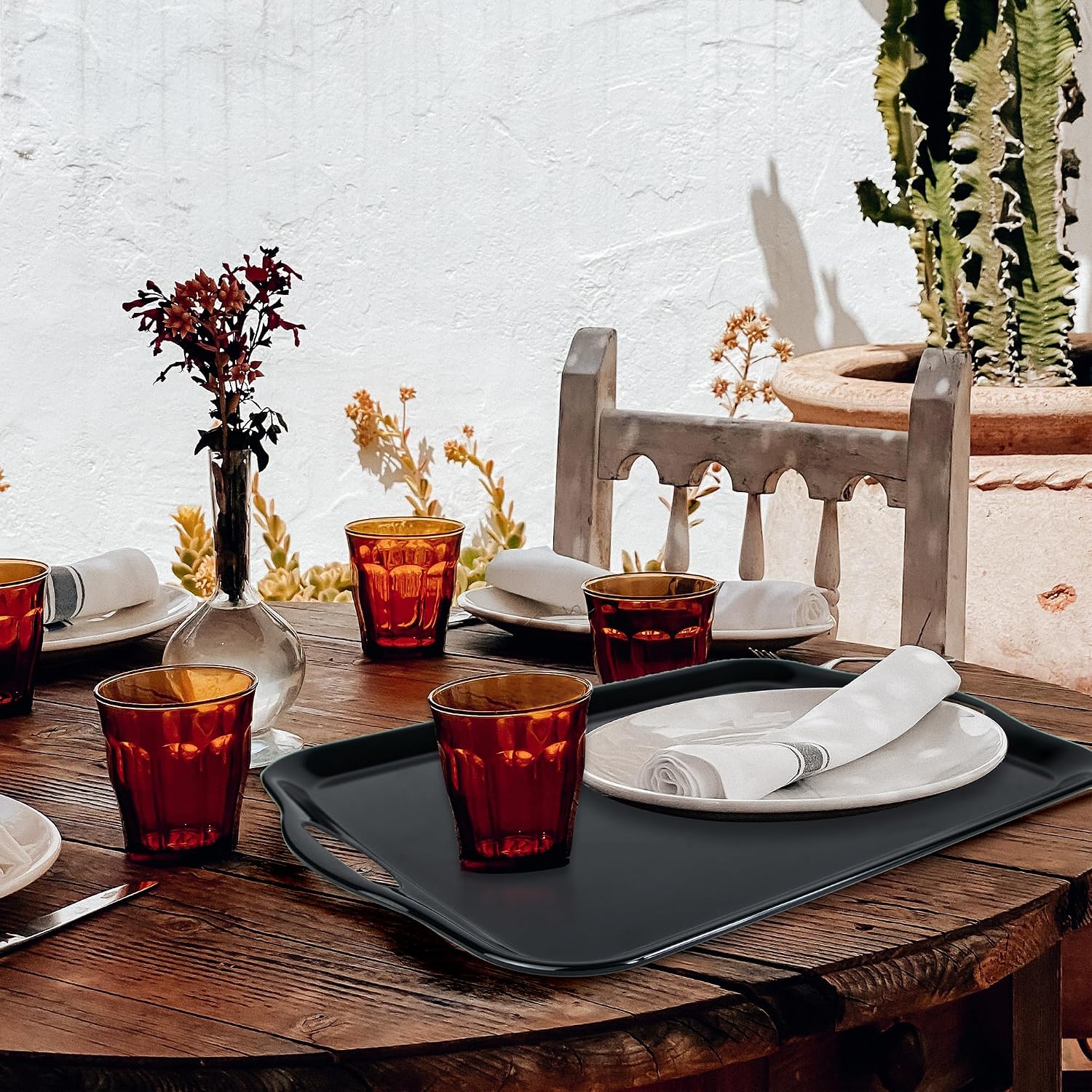 Czlizdyt 17.5 x 12’’ Large Melamine Serving Tray with Handles, Set of 2 Rectangular Melamine Serving Platters, Dishwasher Safe Trays for Eating, Appetizer, Charcuterie, Snack, Fruits, Desserts, Black - Image 6