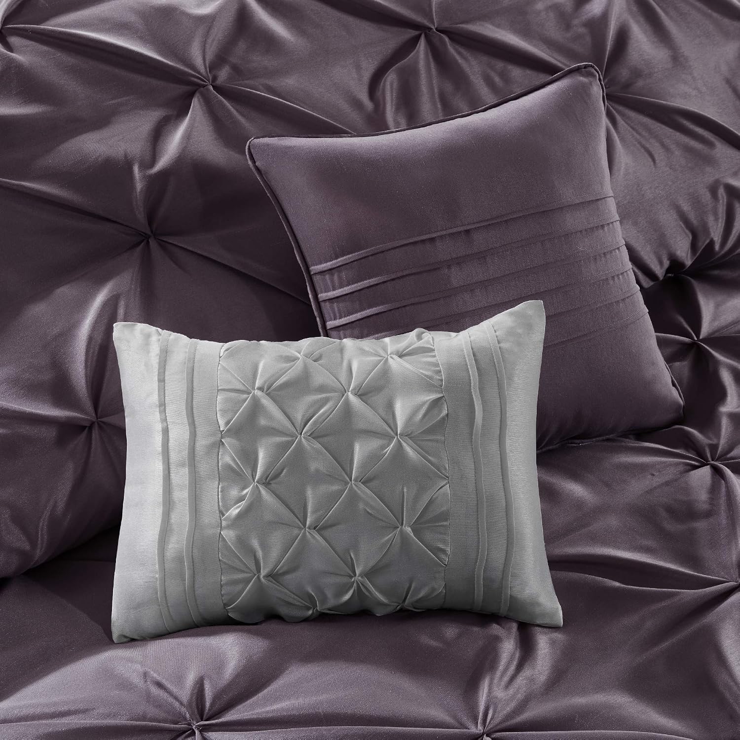 Madison Park Essentials Queen Comforter Set, 24 Piece Bedding With Matching Curtains, Decorative Pillows, Luxe Diamond Tufting , Room in a Bag Joella Collection, Plum Queen - Image 8