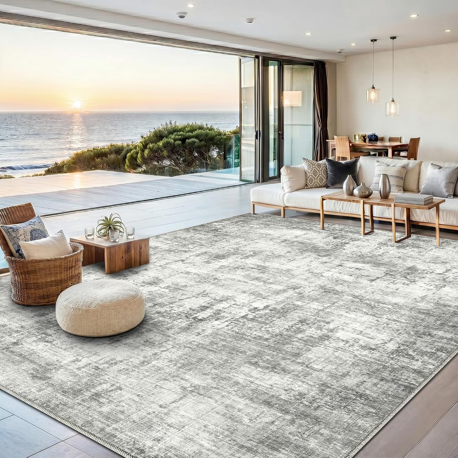 8x10 Area Rugs Washable Living Room Rug-No Slip Soft Carpets Modern Abstract Indoor Floor Stain Resistant Large Carpet for Bedroom Dining Room Farmhouse Nursery Home Office Grey