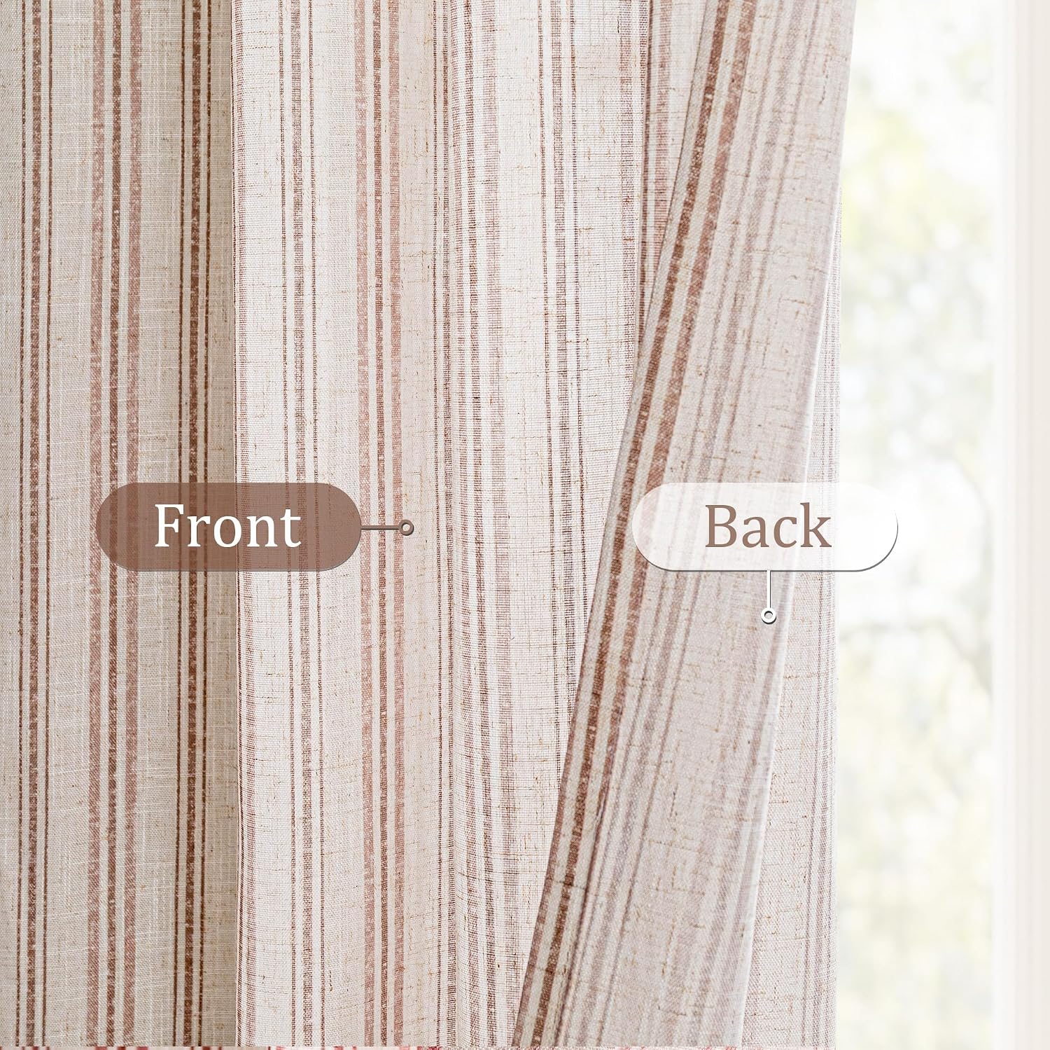 MYSKY HOME Taupe Striped Linen Curtains 84 Inches Long Light Filtering Neutral Curtains for Bedroom Living Room Farmhouse Rustic Cottage Core Tan Ticking Patterned, Grommet, 2 Panels, 52" Wide - Image 5