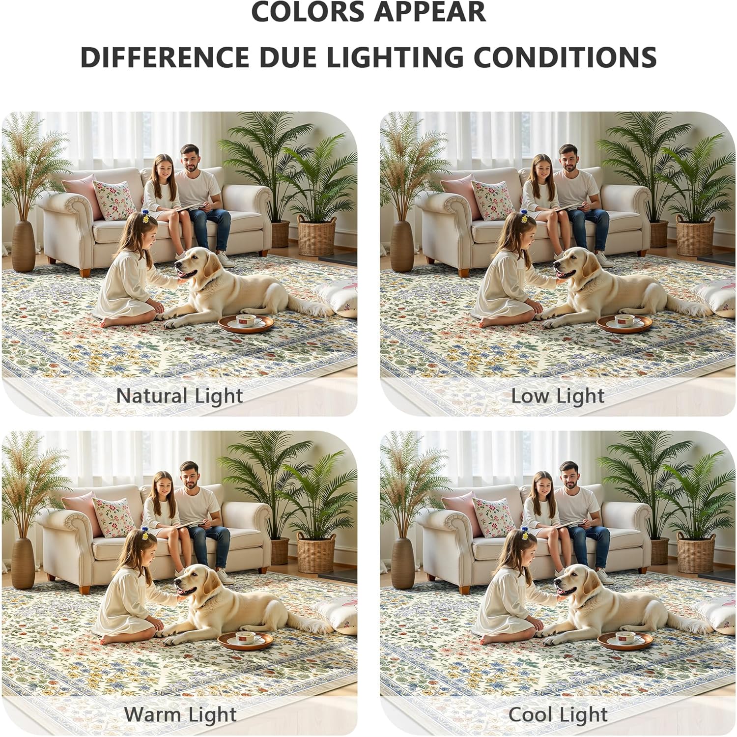 8x10 Area Rugs, Machine Washable Low Pile Floral Rugs for Living Room, Bedroom, Large Boho Area Rug with Non-Slip Backing for Dining Room(Beige Floral) - Image 8