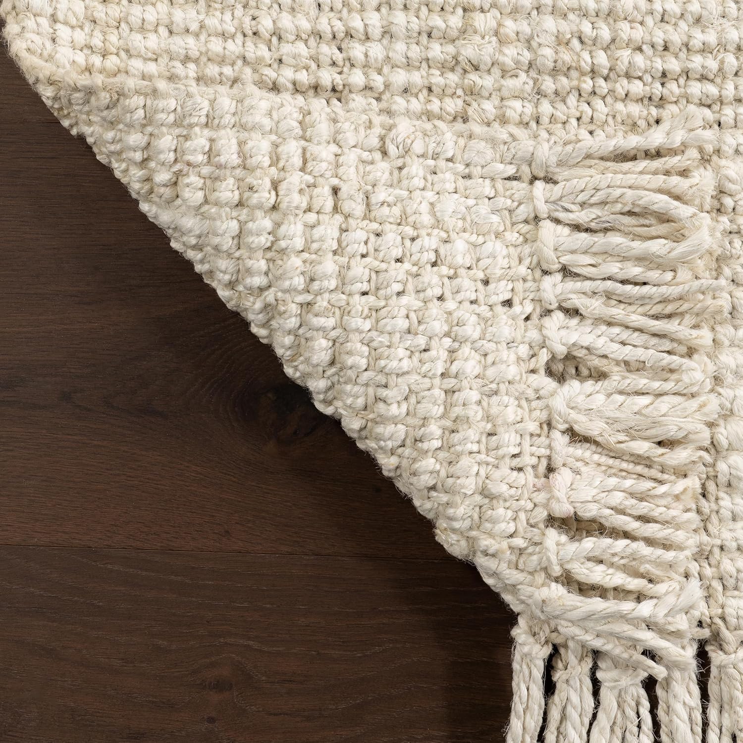 nuLOOM 5x8 Daniela Jute Tassel Hand Woven Area Rug, Off White, Solid Chunky Farmhouse Design, Natural Fiber, For Bedroom, Dining Room, Living Room, Hallway, Office, Entryway - Image 8