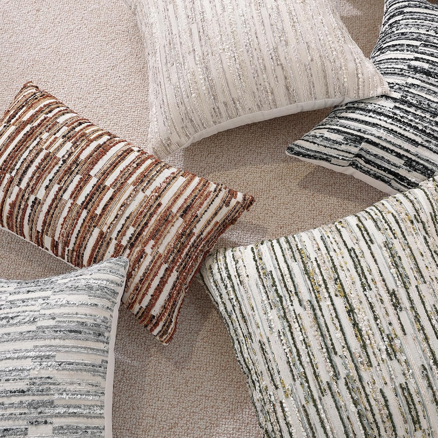 Striped Throw Pillow Covers 18x18 Set of 2 Gray Textured Boucle Chic Morden Boho Accent Farmhouse Decorative Chenille Pillow Covers for Home Decor Bed Sofa Living Room - Image 7