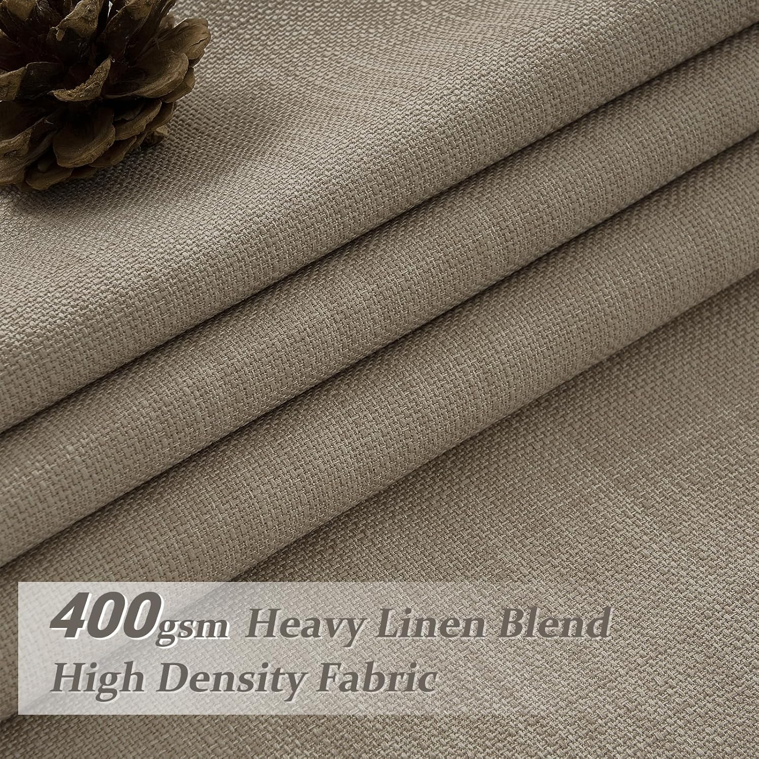 Pinch Pleated Drapes Linen Room Darkening Curtains 96 Inches Long for Bedroom, Taupe Black Out Floor to Ceiling Sound Dampening Double Layer Living Room Viral Windows Burg 2 Panels Set Burlywood Birch - Image 2