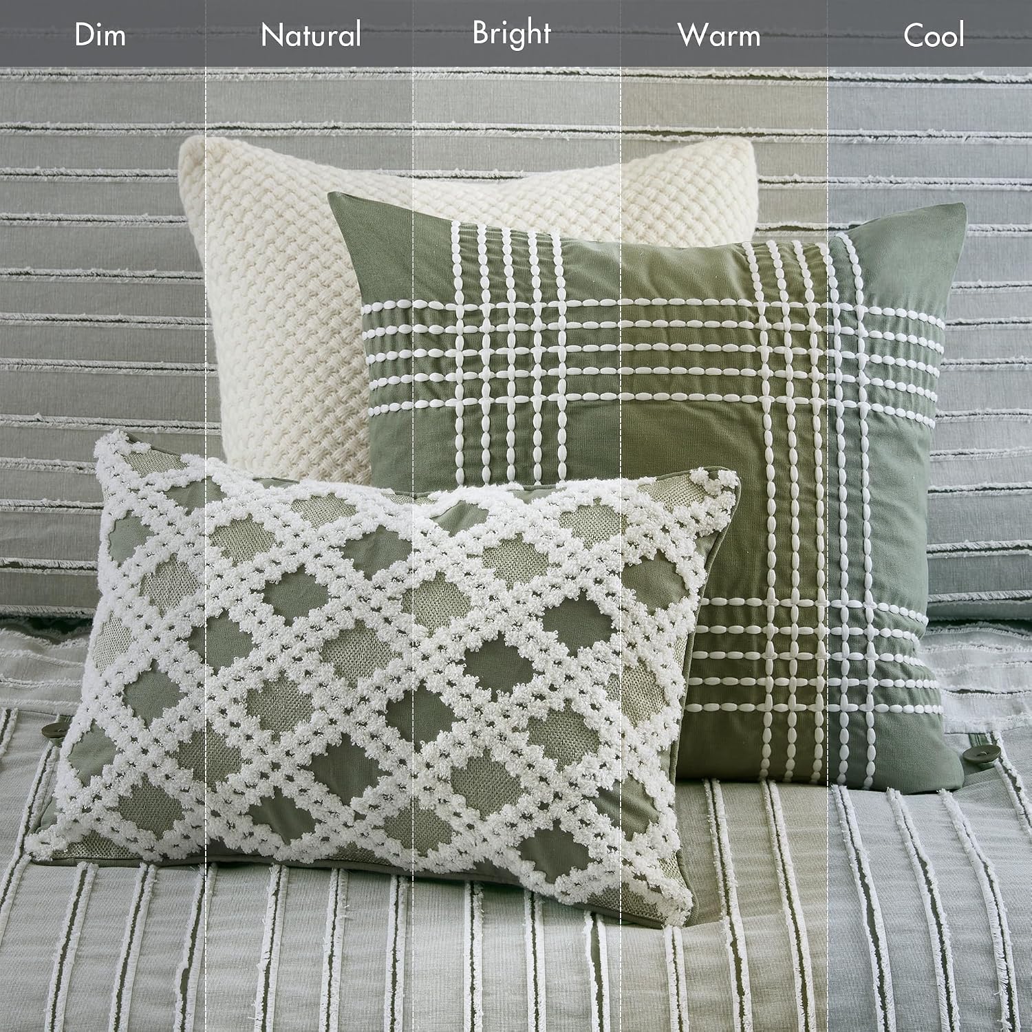 Madison Park Comforter Set Cotton Clipped Jacquard, Oversized Comforters, All Season Down Alternative Overfilled King Size Comforter, Essence, Green 9 Piece - Image 7