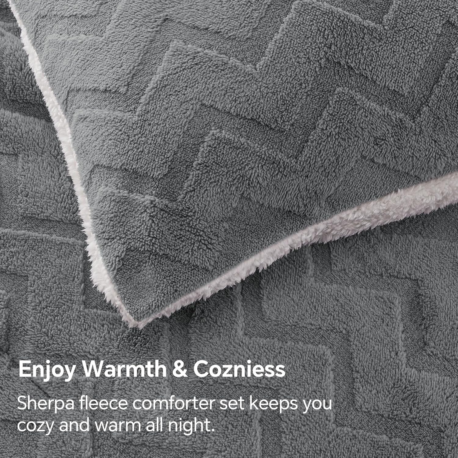 BEDELITE Fluffy Queen Comforter Set - Super Soft Sherpa Grey Comforter for Queen Size Bed, Luxury Warm Bedding Set for Winter, Fuzzy Bed Set 3 Pieces (1 Comforter, 2 Pillowcases) - Image 5