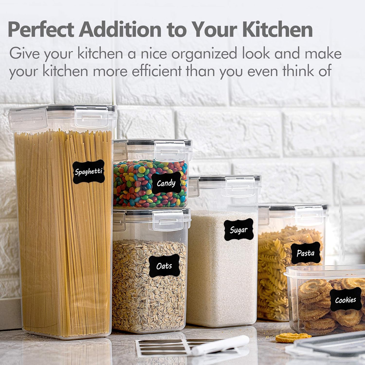 CHEFSTORY Airtight Food Storage Containers Set, 14 PCS Kitchen Storage Containers with Lids for Flour, Sugar and Cereal, Plastic Dry Food Canisters for Pantry Organization and Storage - Image 6