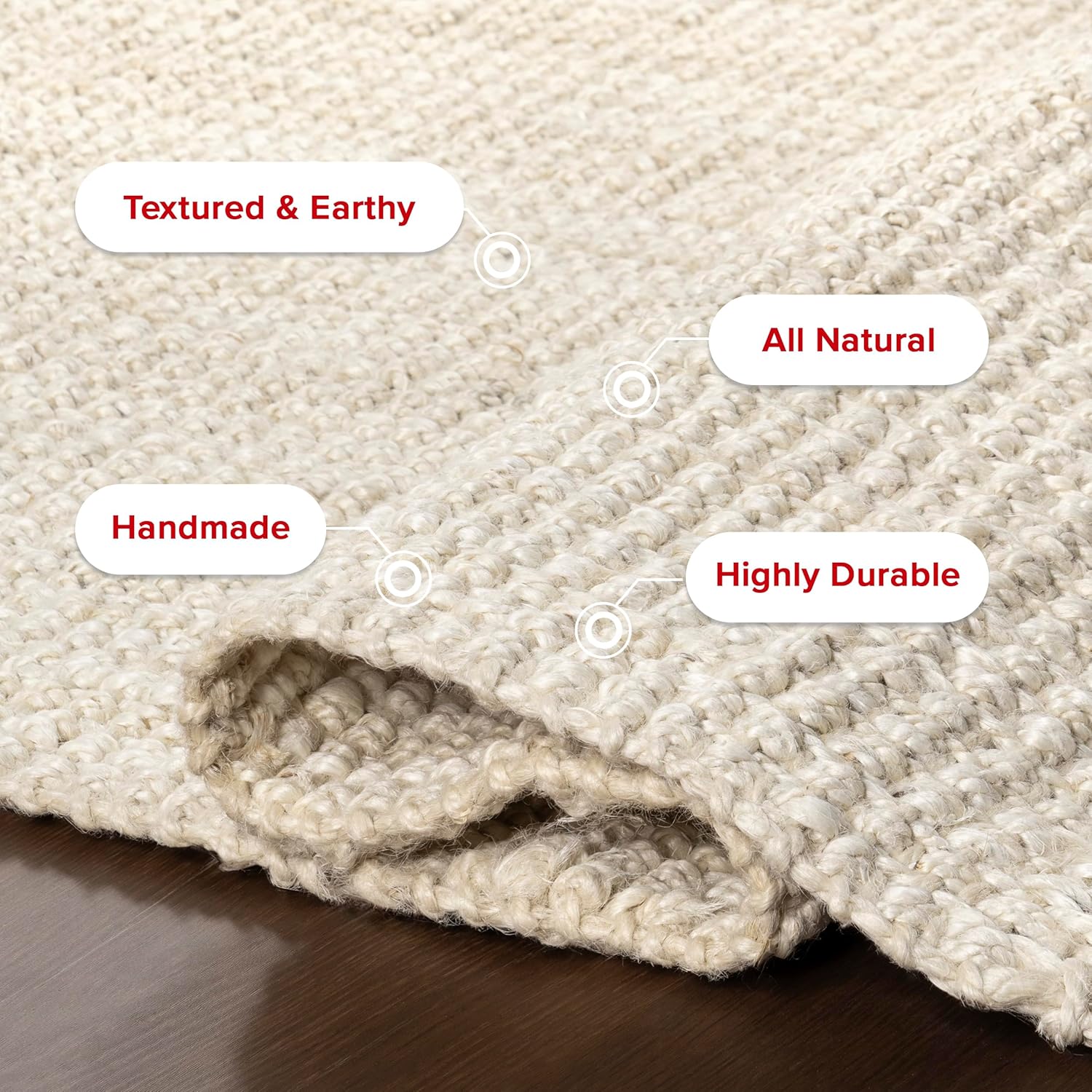 nuLOOM 5x8 Daniela Jute Tassel Hand Woven Area Rug, Off White, Solid Chunky Farmhouse Design, Natural Fiber, For Bedroom, Dining Room, Living Room, Hallway, Office, Entryway - Image 6